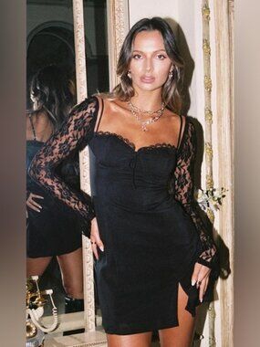 Princess Polly Ashwood Lace Sleeve Mini Dress Black, Size 6